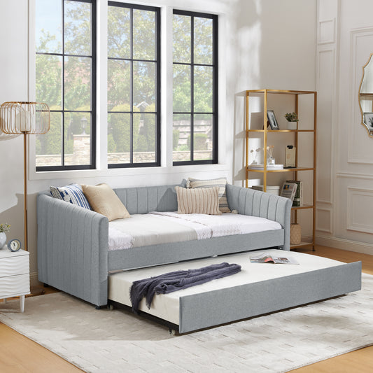 Tellis Modern Gray Linen Daybed & Trundle Set