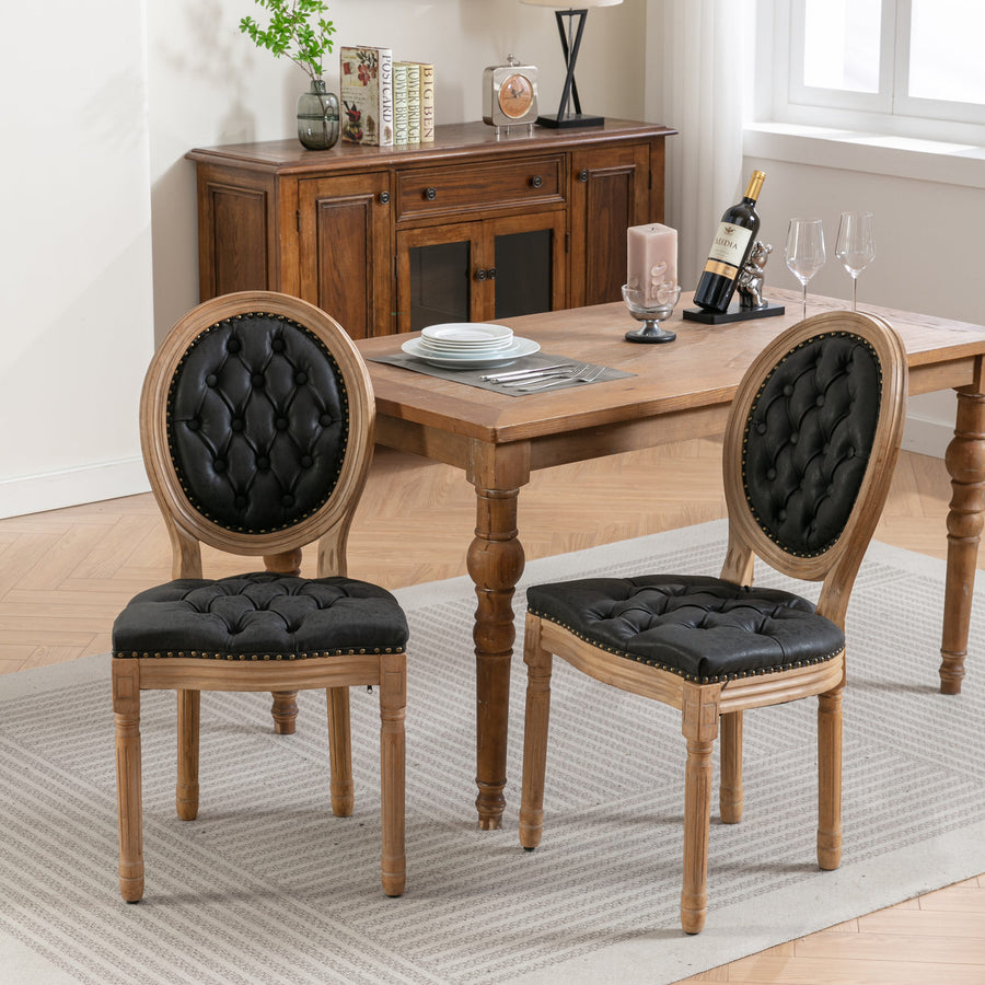 Black PU PU Leather Nailhead Trim Dining Chairs with Black Legs (Set of 2)