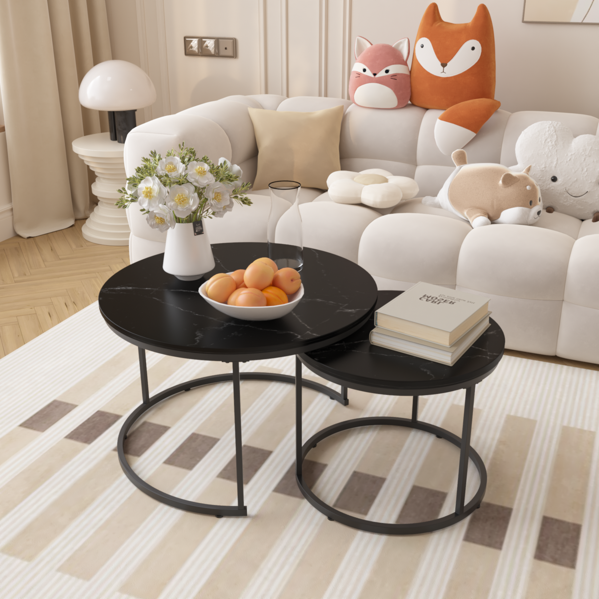 Black Wood+metal Steel Frame Nesting Tables with Black Legs - detail view 4