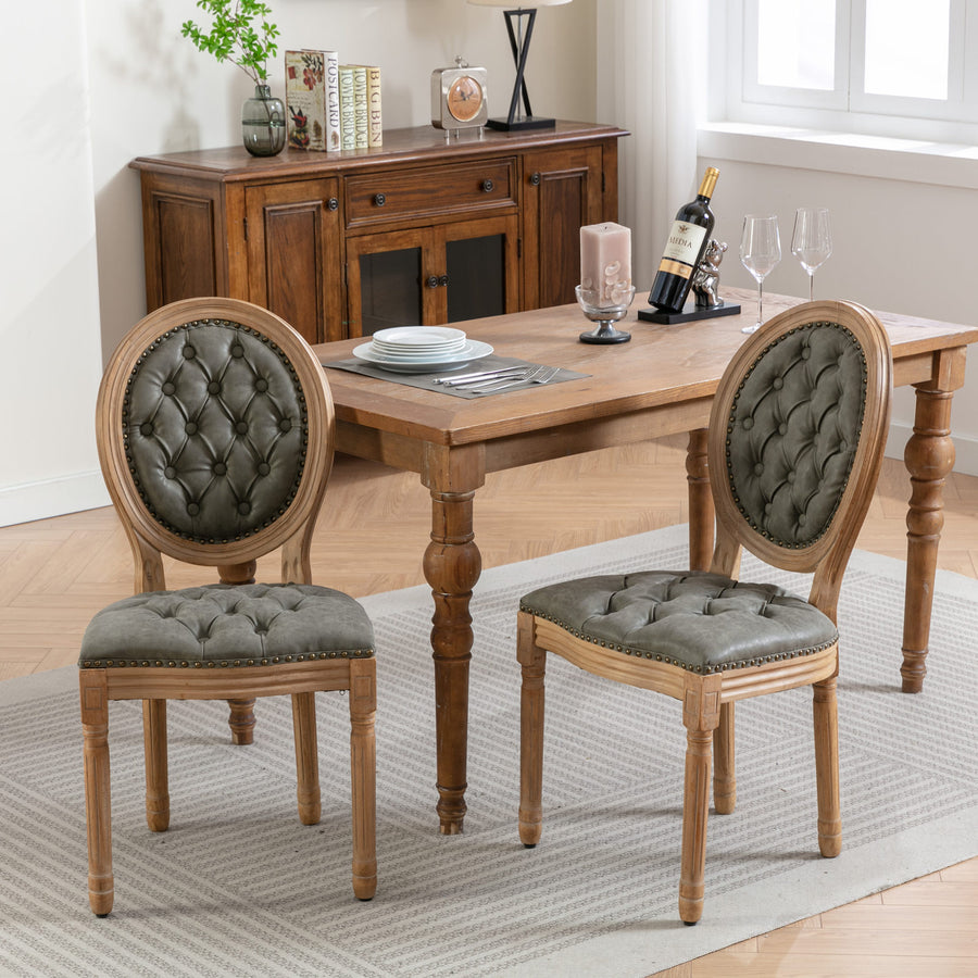 Olive Green PU Leather Nailhead Trim Dining Chairs with Wood Legs (Set of 2)