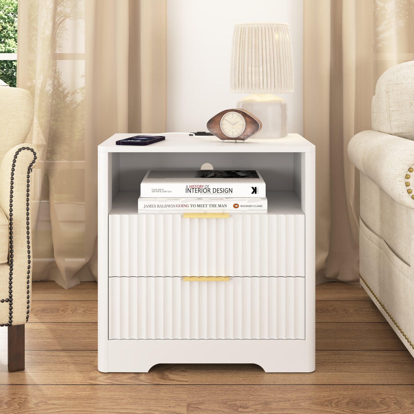 Nightstand with Charging Station - White - primary color shot