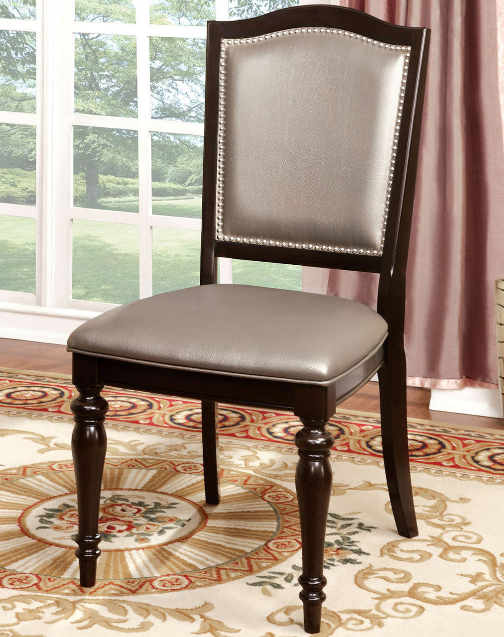 Henrick Transitional Solid Wood Side Chairs Set of 2 Walnut & Pewter