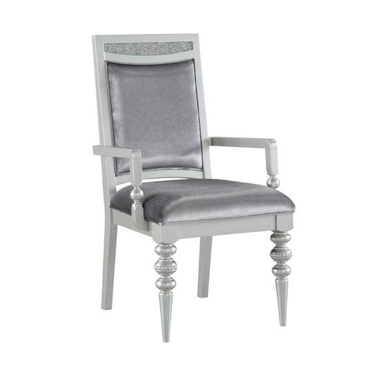 Grey and Platinum Upholstered Arm Chairs Set of 2