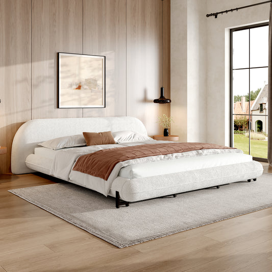 Liora White Boucle Tufted Platform Bed – King