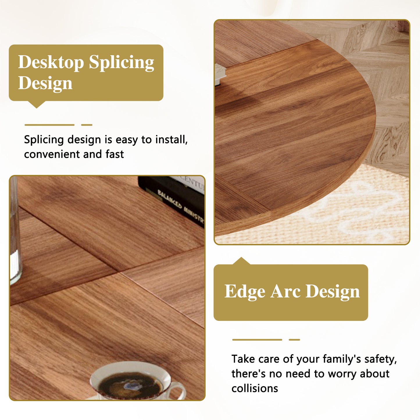 A Circular Dining Table with a Diameter of 47" - Black & Walnut - detail view 5