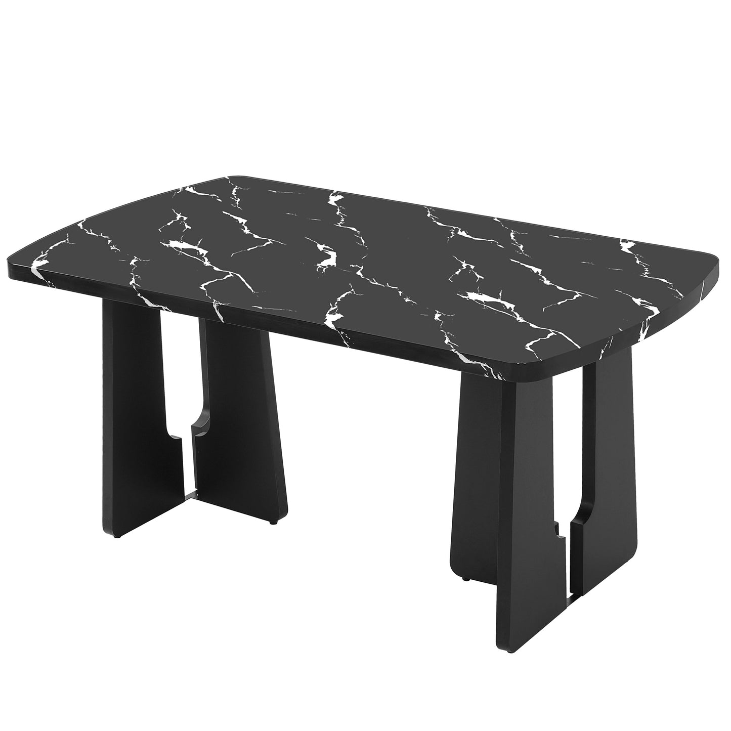 63' Modern Faux Marble Dining Table - Black/white Marble Top with Sturdy Geometric Legs, Stylish Kitchen & Dining Room Table for Dining - detail view 8