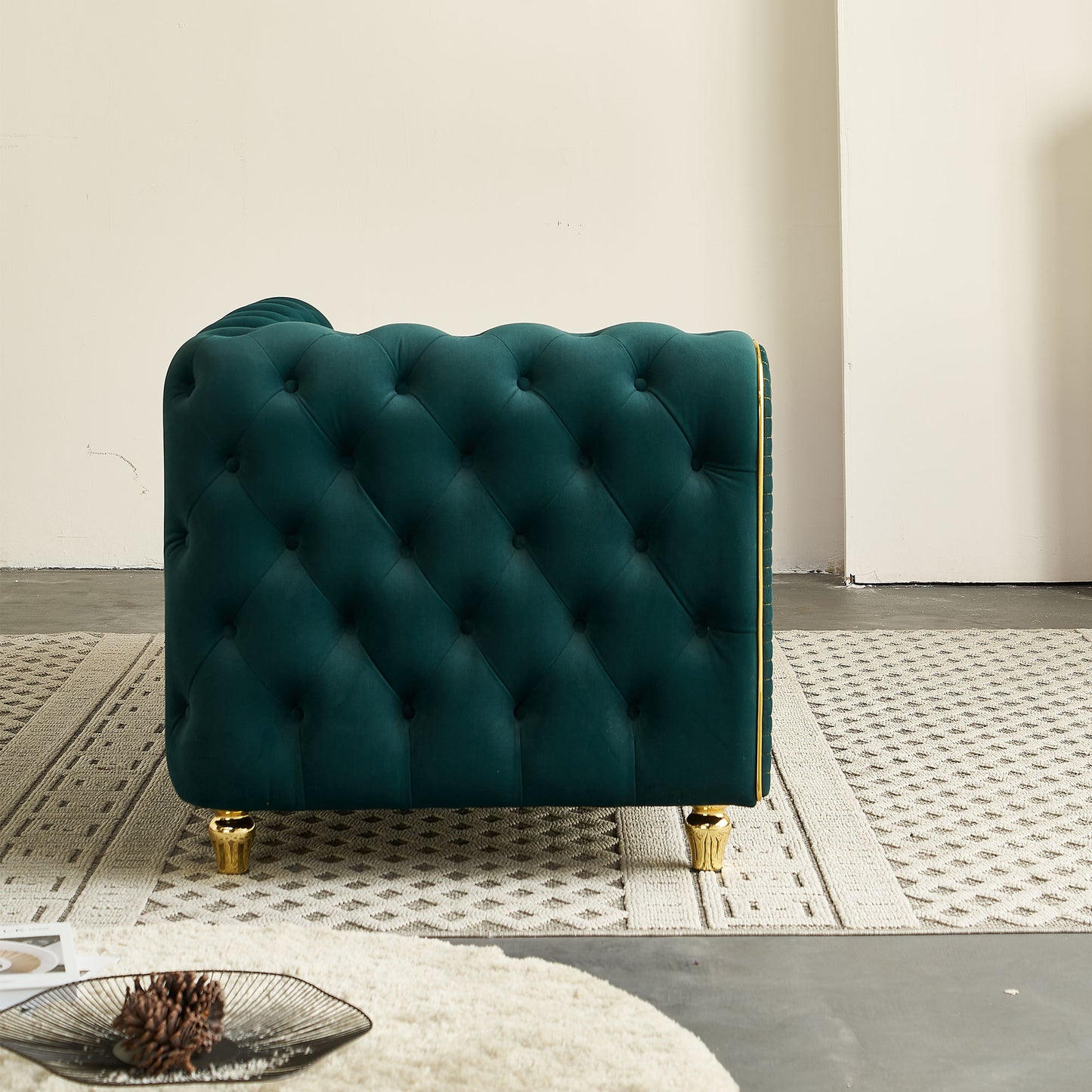 67" W Velvet Chaise Lounge - Green - detail view 6