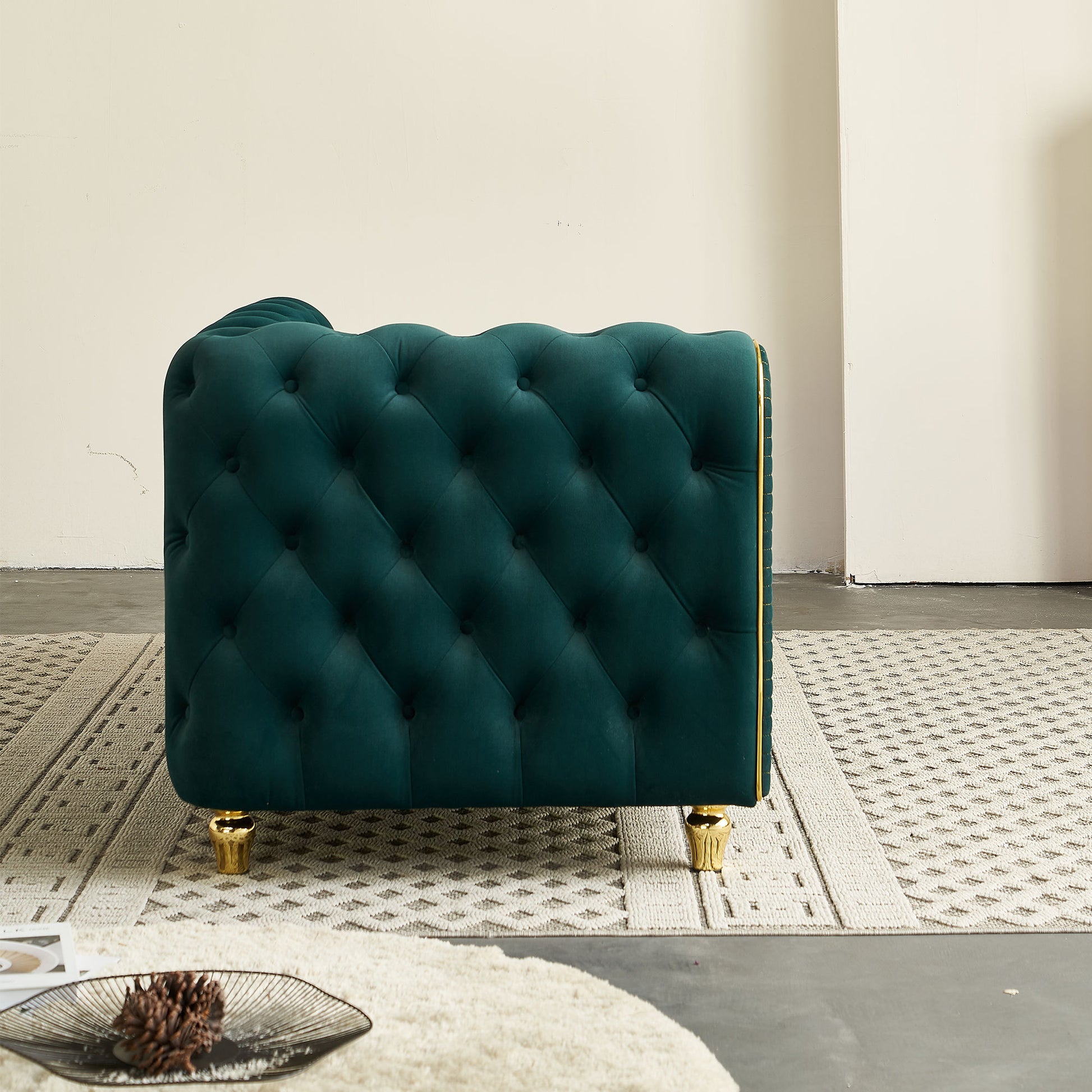 67" W Velvet Chaise Lounge - Green - detail view 6