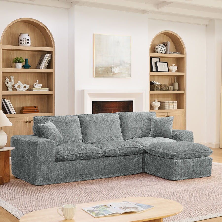 Modern Grey Boucle Sectional Sofa with Reversible Chaise, 107'' Comfy Cloud Couch with Pillows - detail view 2