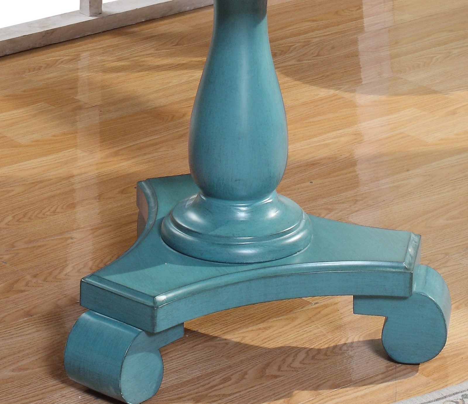 Rene Round Wood Pedestal Side Table, Teal