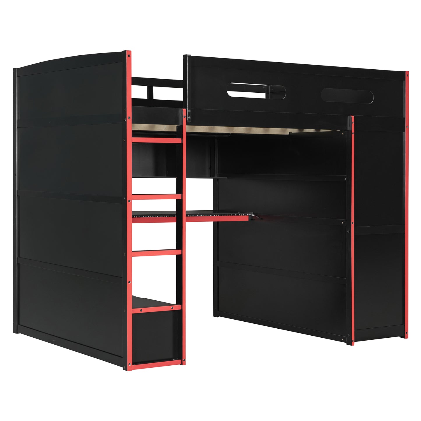 Full Size Wood Loft Bed with Desk - Red - detail view 5