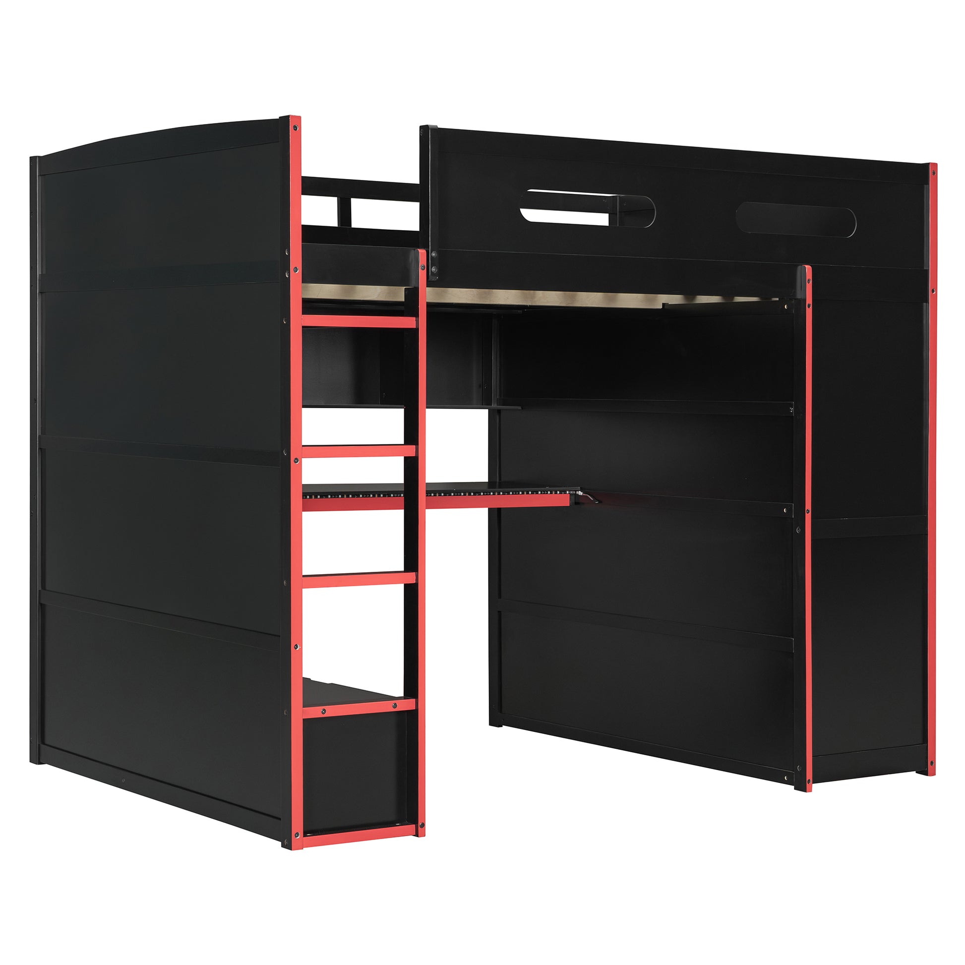 Full Size Wood Loft Bed with Desk - Red - detail view 5