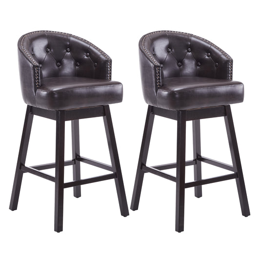 Sunniva 33.25' PU Leather Swivel Bar Stools with Black Legs Set of 2 Dark Brown
