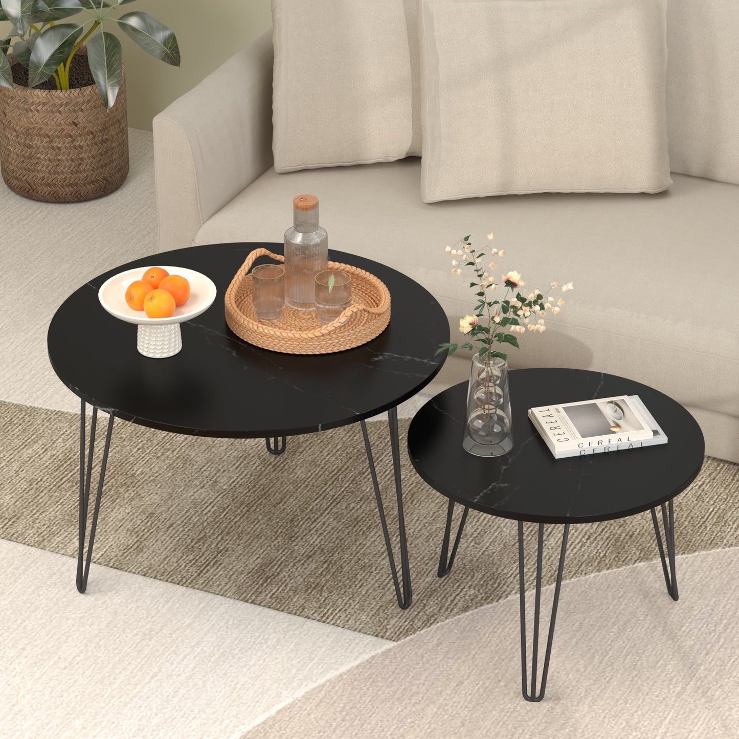 Black Wood+metal Steel Frame Nesting Tables with Black Legs - detail view 4