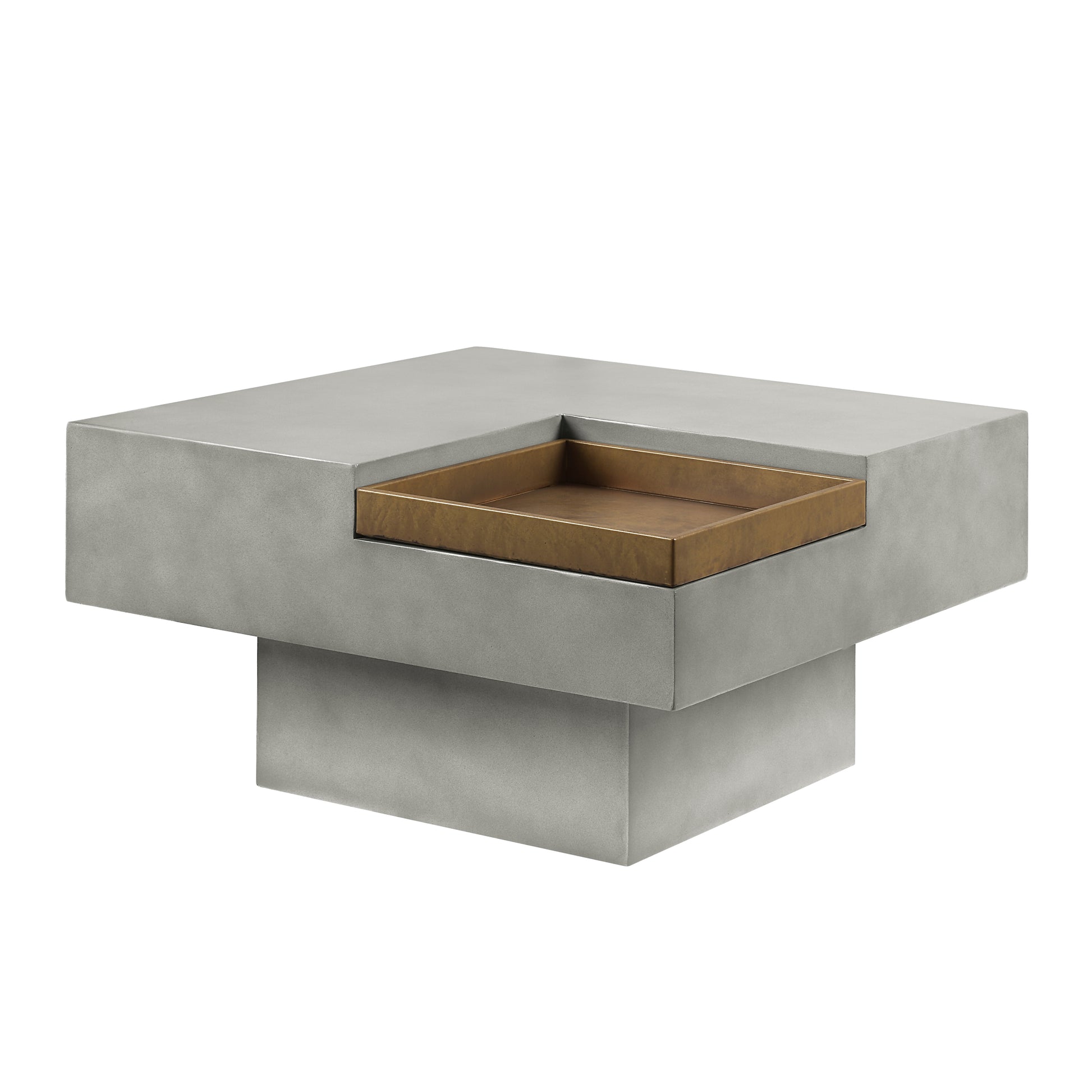 Weathered Grey Coffee Table with Square Top and Pedestal Base