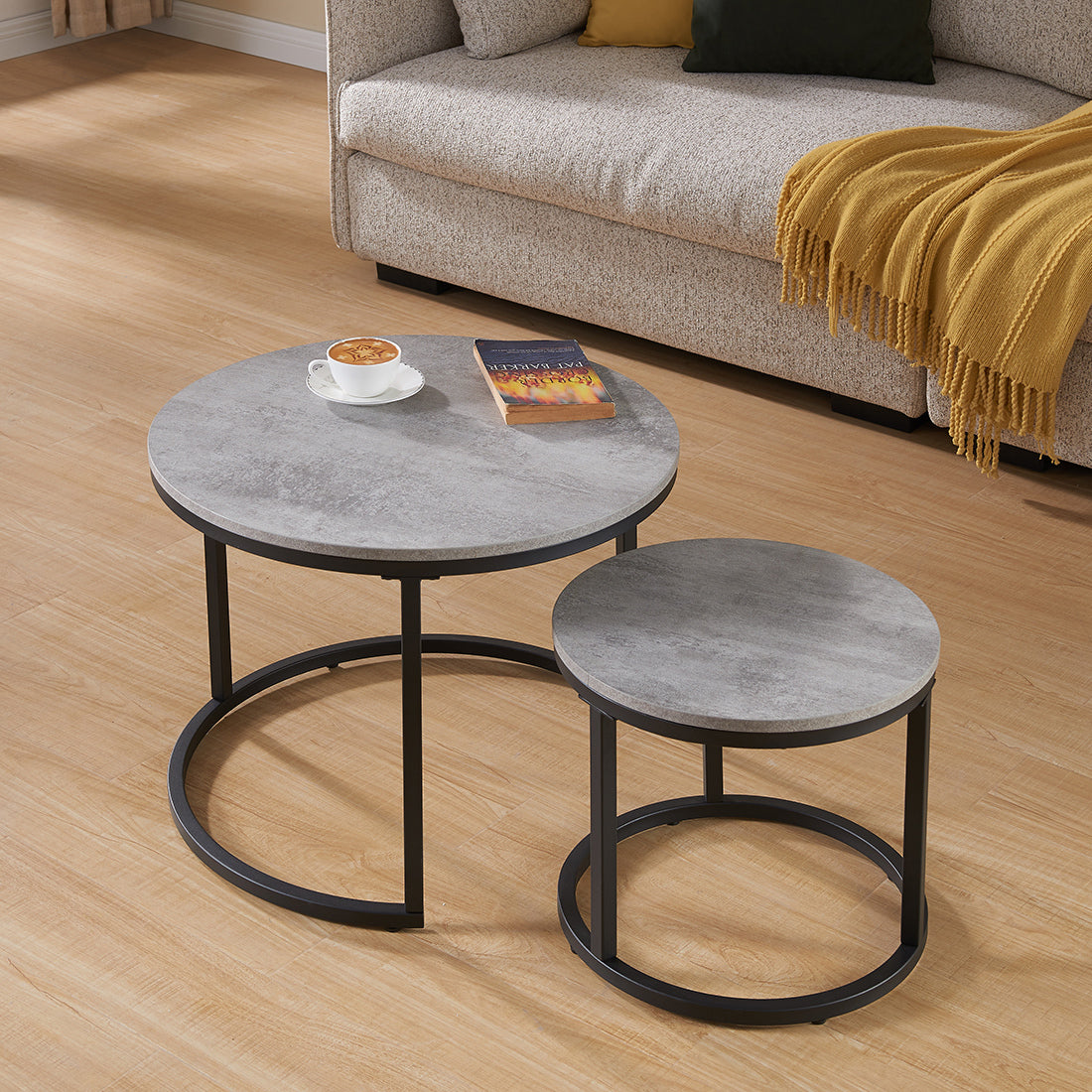 Grey Wood+metal Steel Frame Nesting Tables with Black Legs - primary color shot