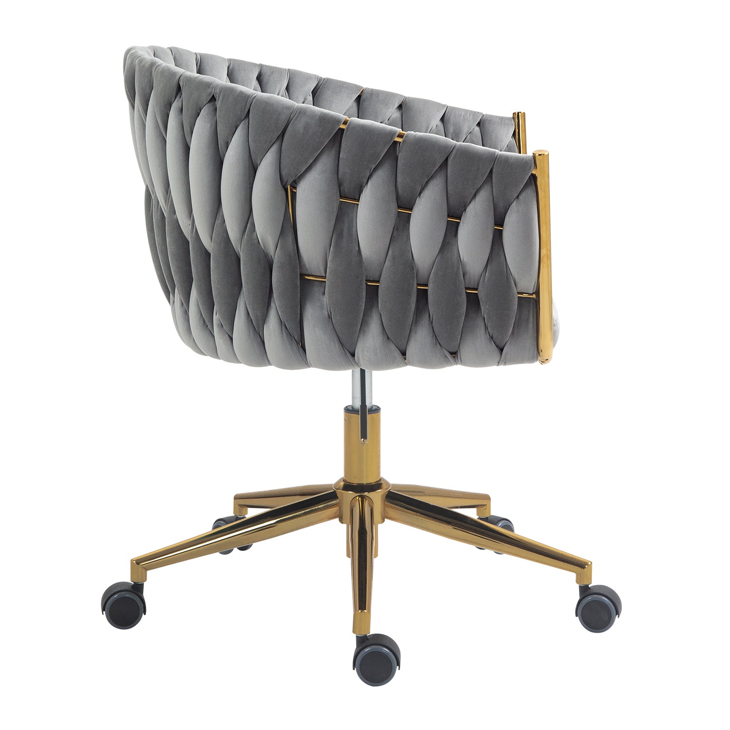 Stylish Grey Hand-Woven Backrest Office Chair with Wheels, Height Adjustable & 360° Swivel