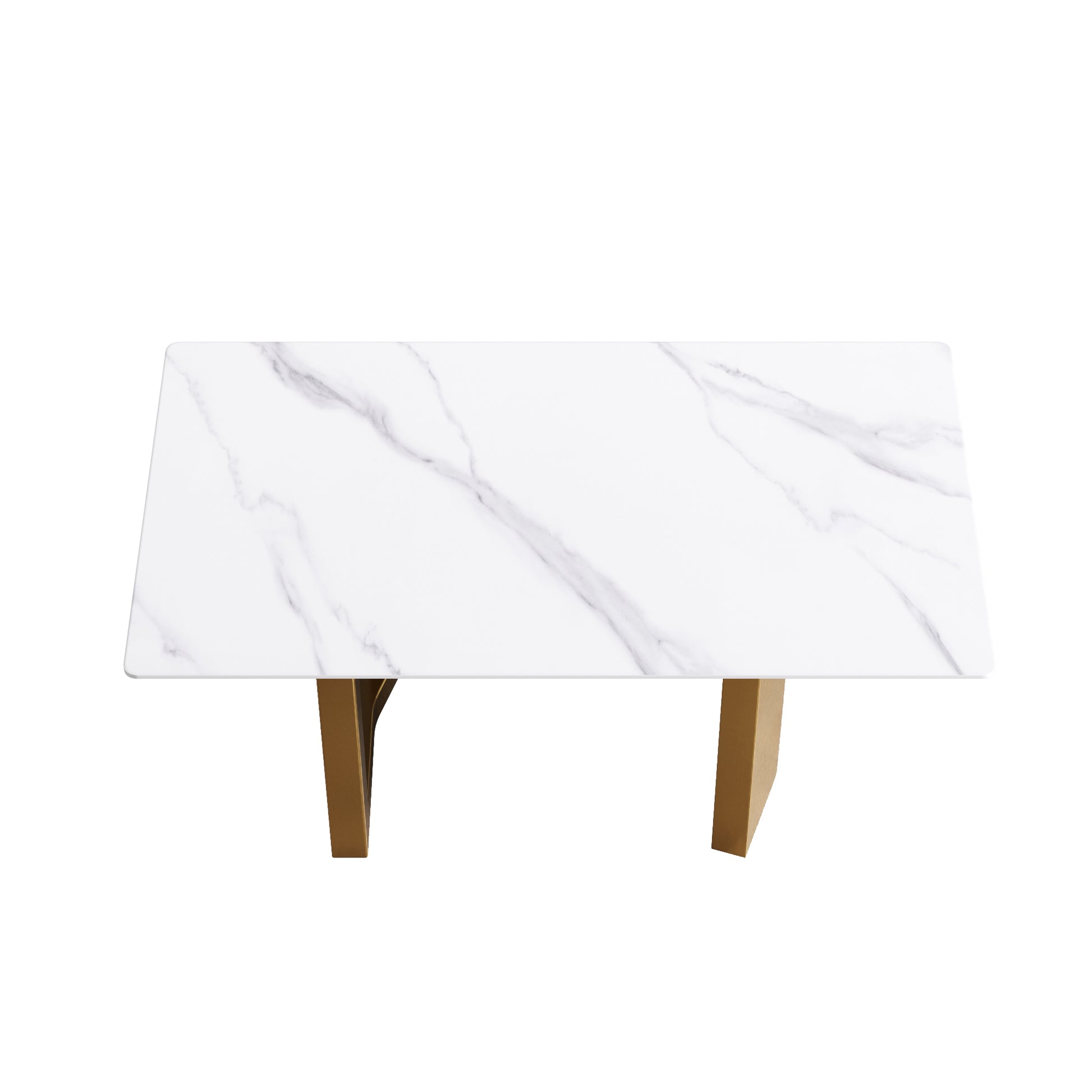 Nyx 63" Modern Sintered Stone Dining Table, White & Gold