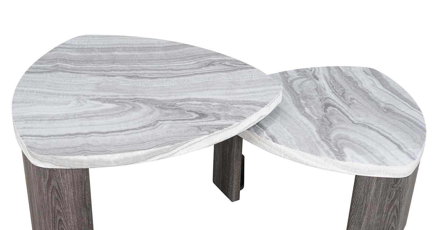 Contemporary Style Nesting Cocktail Table Hidden Caster for Easy Swivel Marble Pattern Space Saving Design Primary Living Room - detail view 6