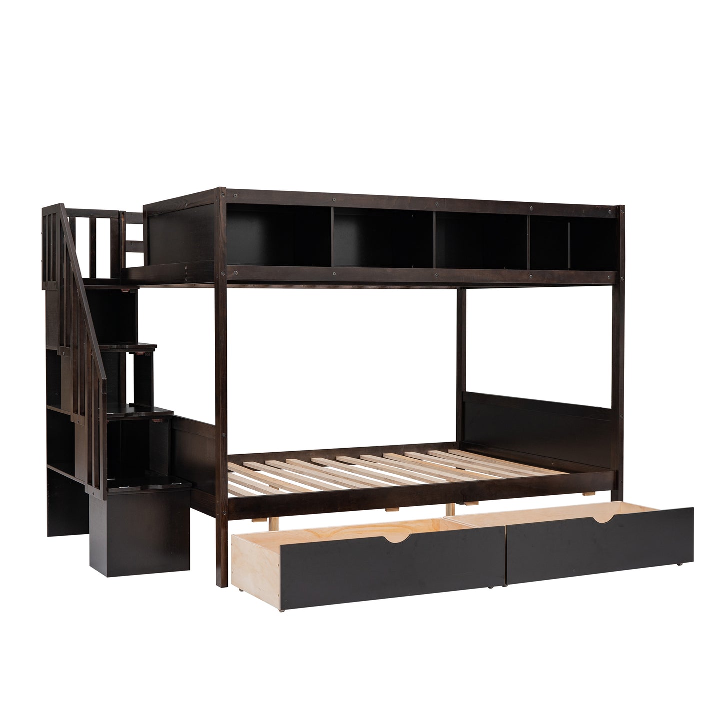 Twin over Full Bunk Bed with Shelfs - Espresso - detail view 4