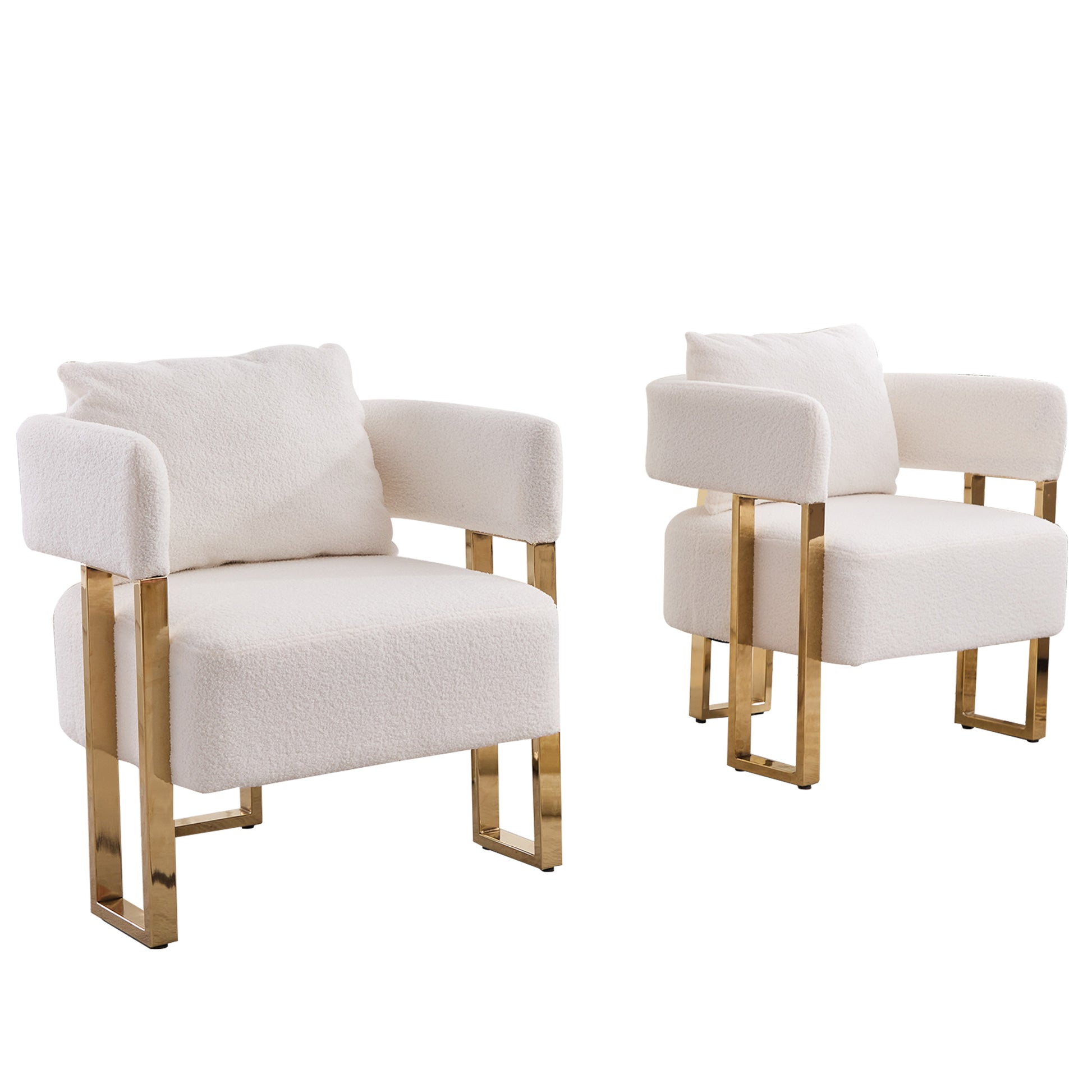 White Bouclé Steel Frame Accent Chair with Gold Legs - detail view 7
