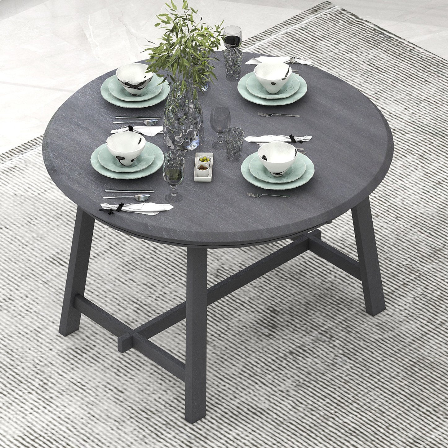 TREXM Wood Dining Table Round Extendable Dining Table for Dining Room (gray) - detail view 3