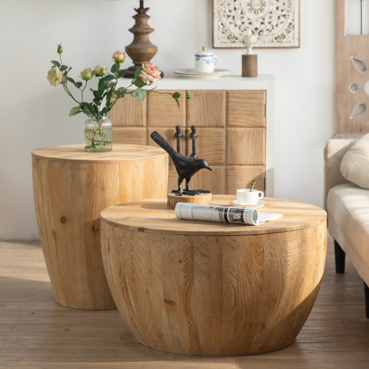 Natural Solid Wood+MDF 3-Piece Accent Table Set with Wood Legs - primary color shot