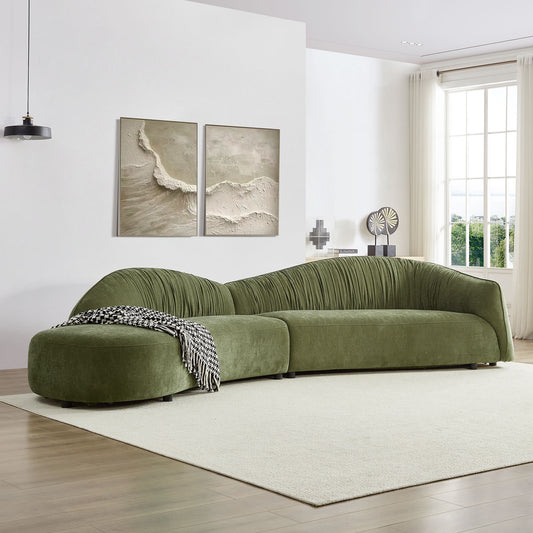 145.67'' Mid-Century Upholstered Comfy Sectional with Left-Facing Chaise - Green - detail view 2
