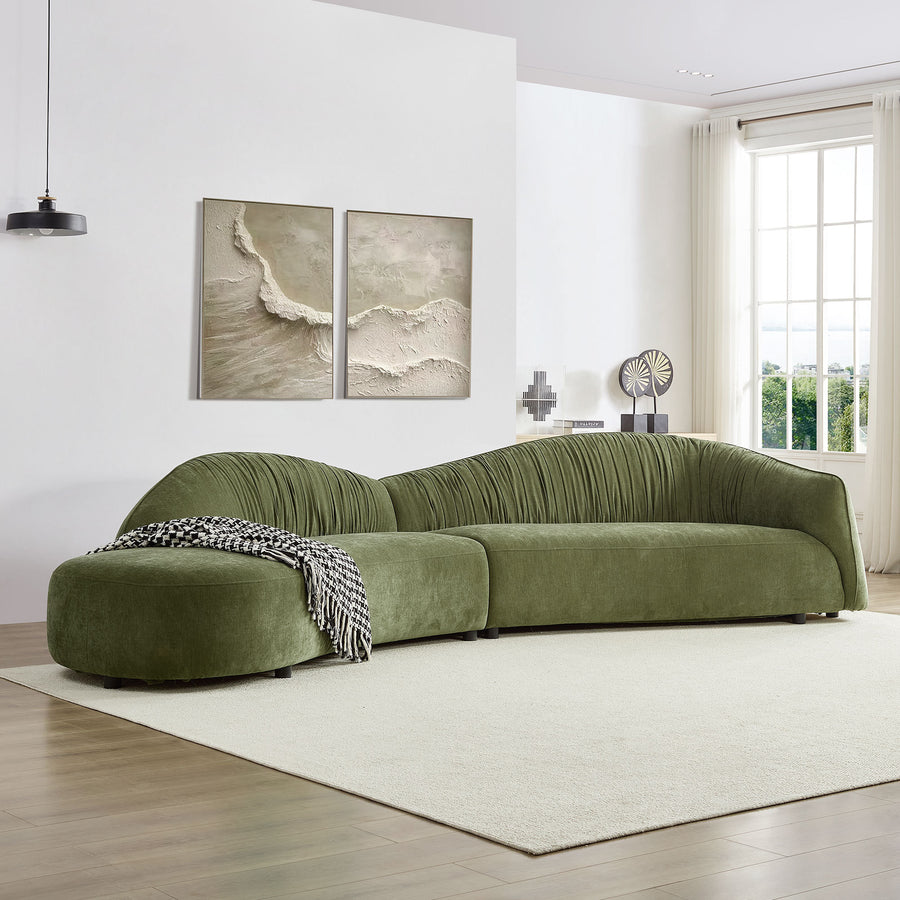 145.67'' Mid-Century Upholstered Comfy Sectional with Left-Facing Chaise - Green - detail view 2