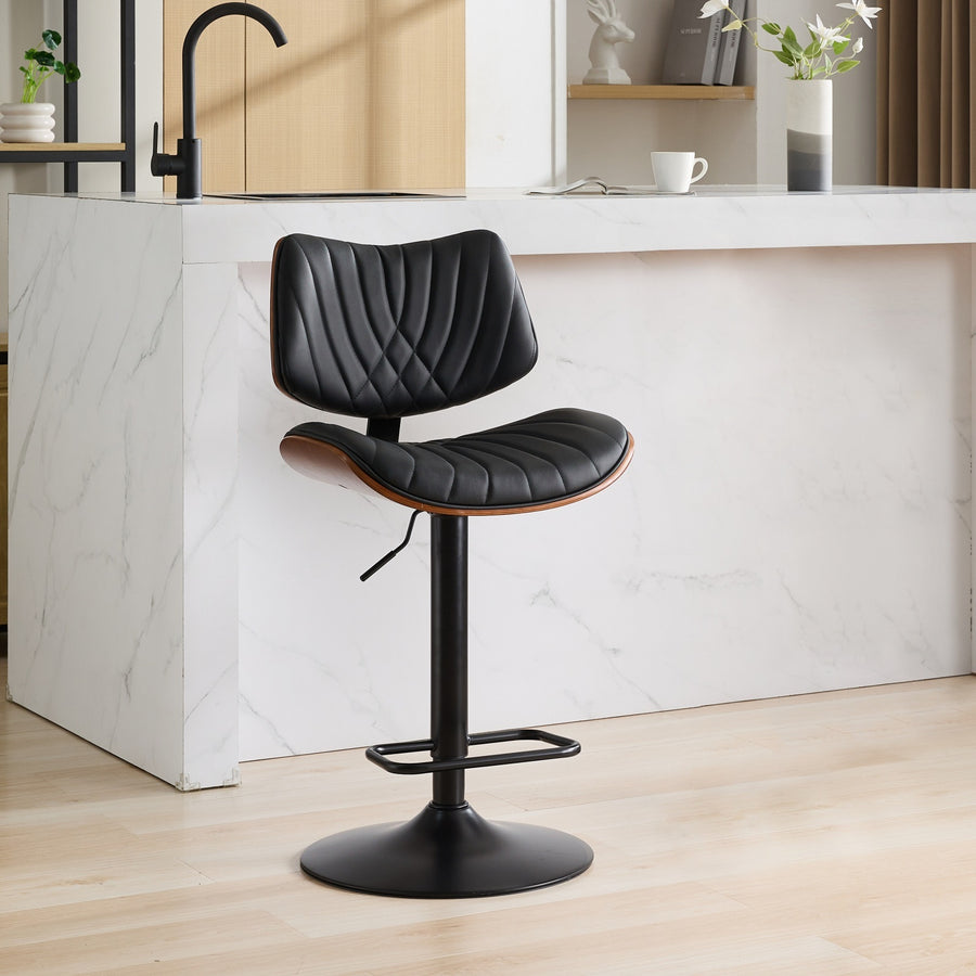 Black PU Leather Bar Stool with Black Legs (1)
