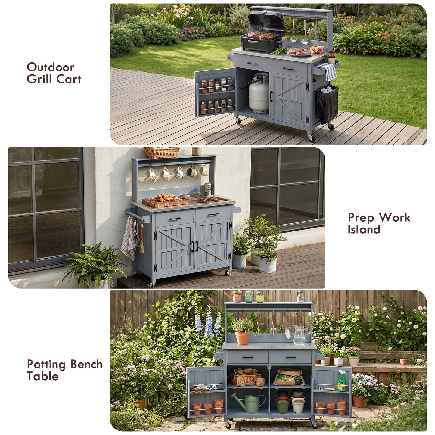 K&k 54.1' Outdoor Kitchen Island with High Shelf - Grey & Blue - detail view 8