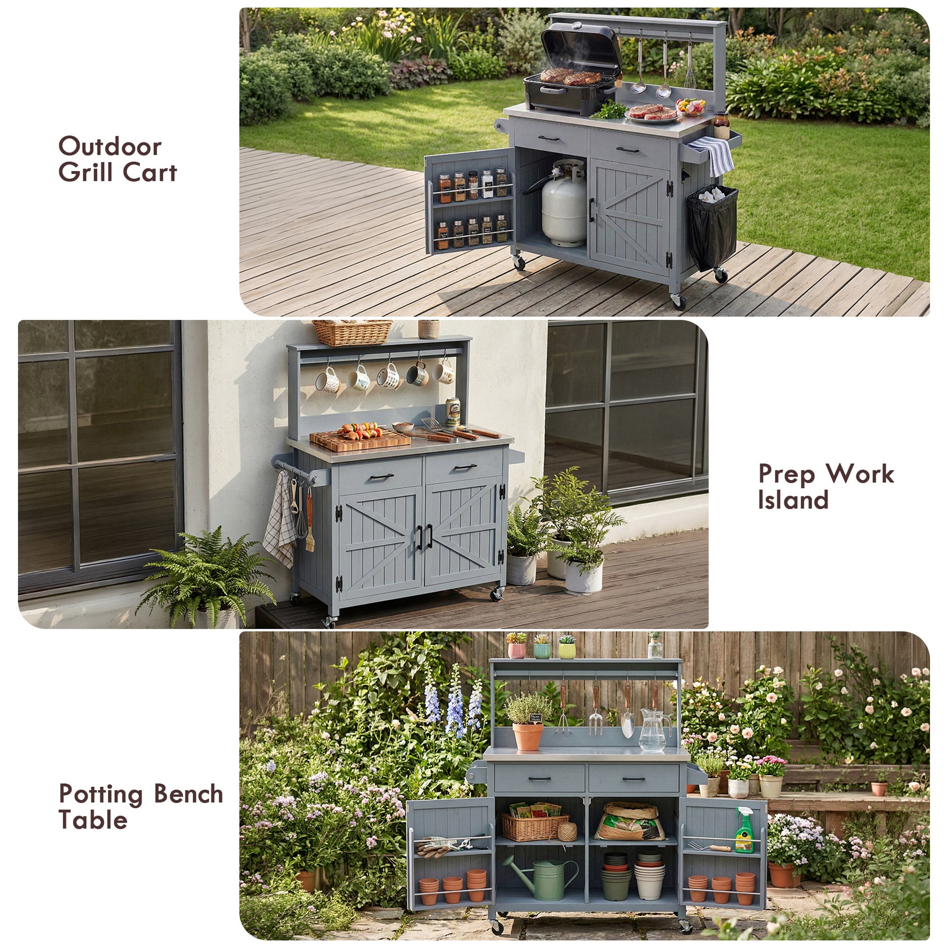 K&k 54.1' Outdoor Kitchen Island with High Shelf - Grey & Blue - detail view 8