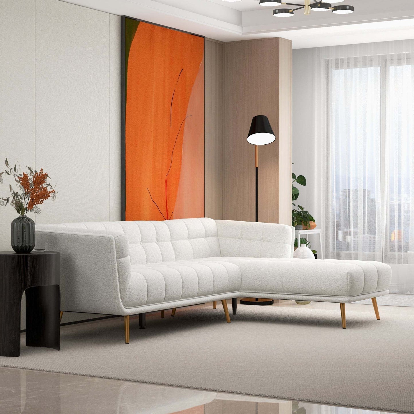 Addison Right Sectional Cream Boucle Sofa - detail view 6