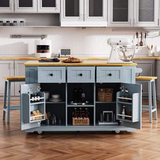 K&k 53" Large Kitchen Island with Drop Leaf - Grey & Blue - detail view 2