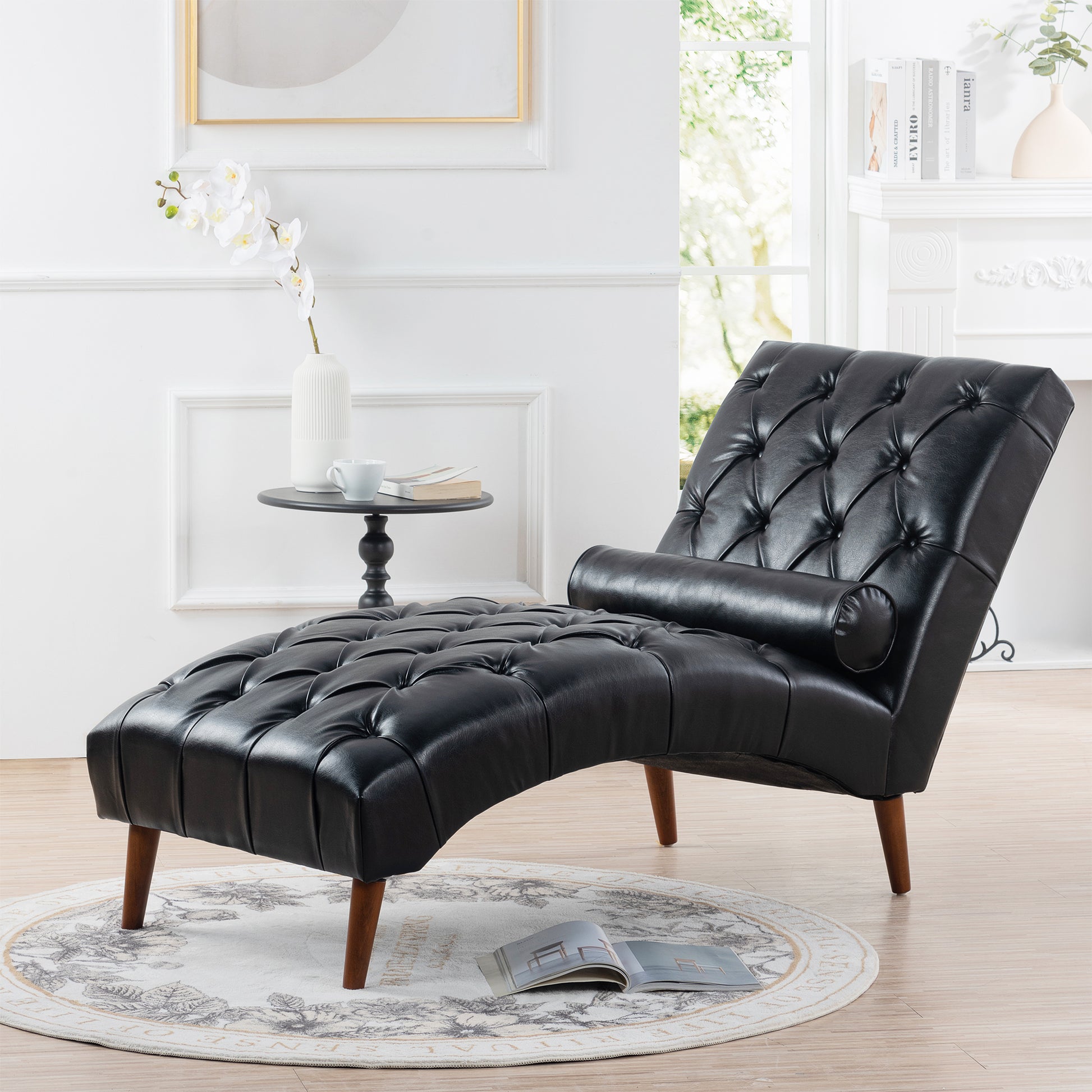 Upholstered Chaise Lounge - Black - detail view 2