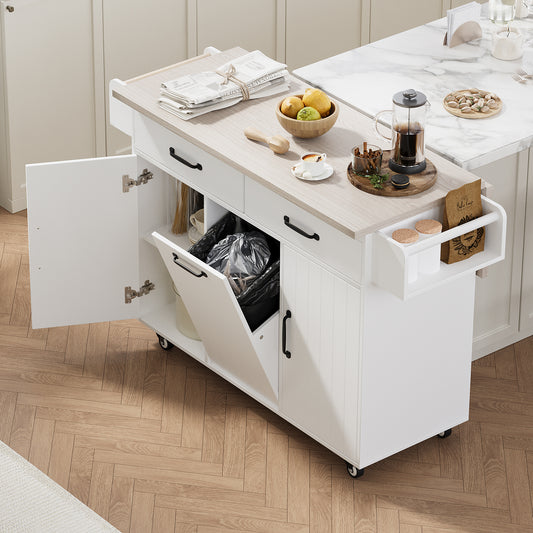 K&k Kitchen Island with Trash Can Storage Cabinet - White & Oak - primary color shot