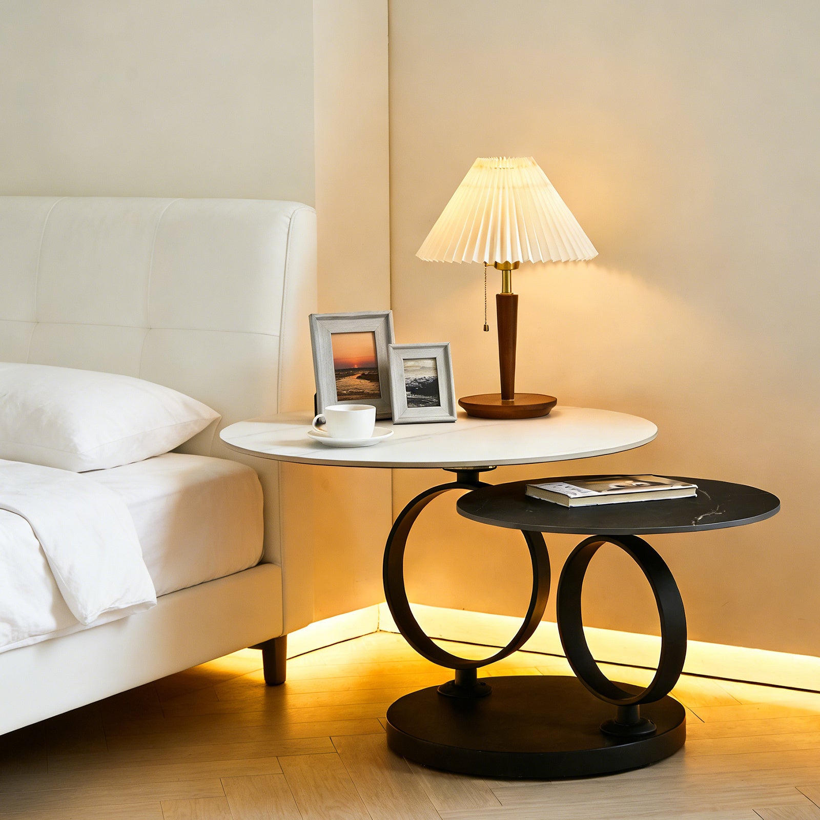 Black & White Metal+ceramic Tile Steel Frame Nesting Tables with Black Legs - detail view 5