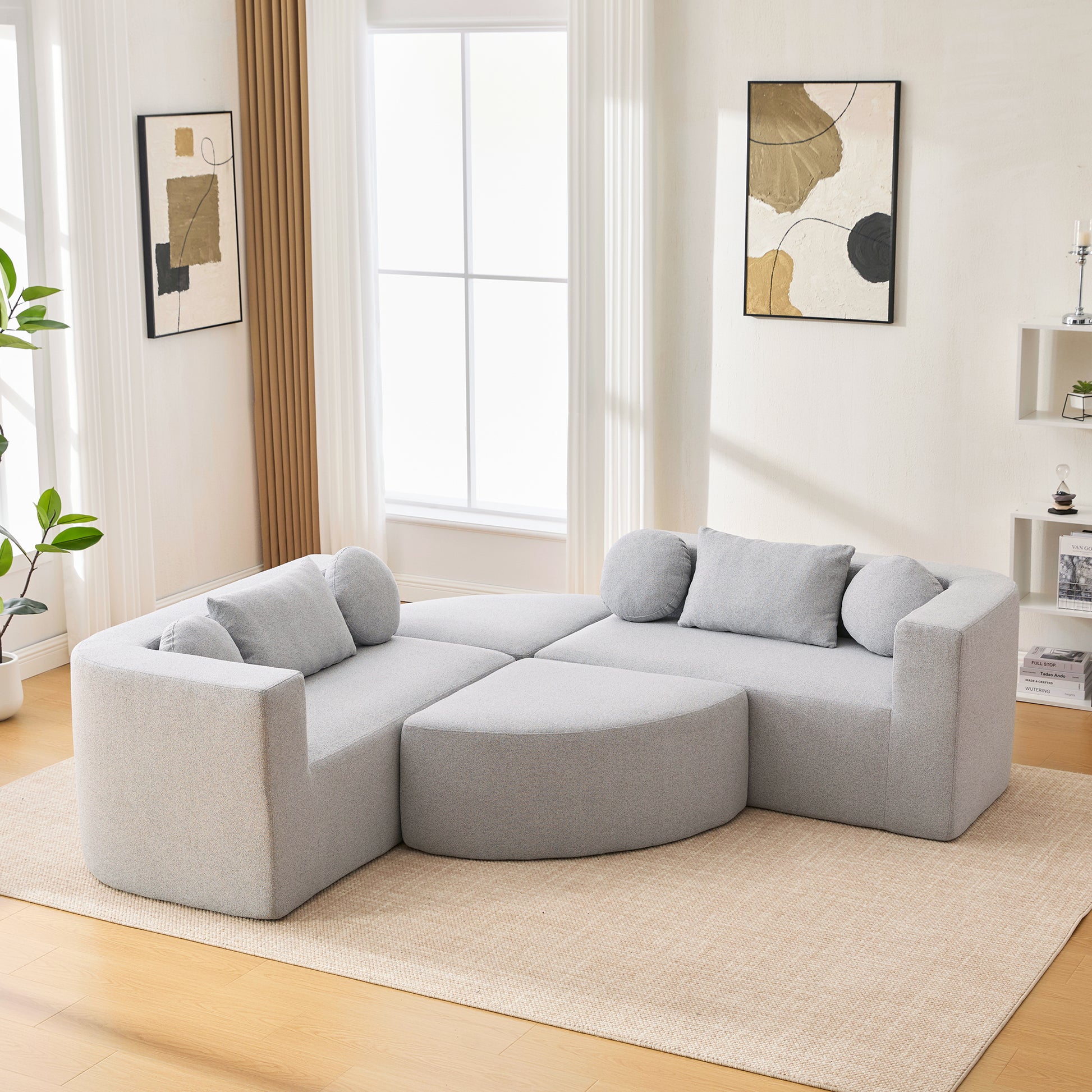 Boneless Sectional Modular Sectional with Deep Seating & Curved Design - Grey - detail view 6