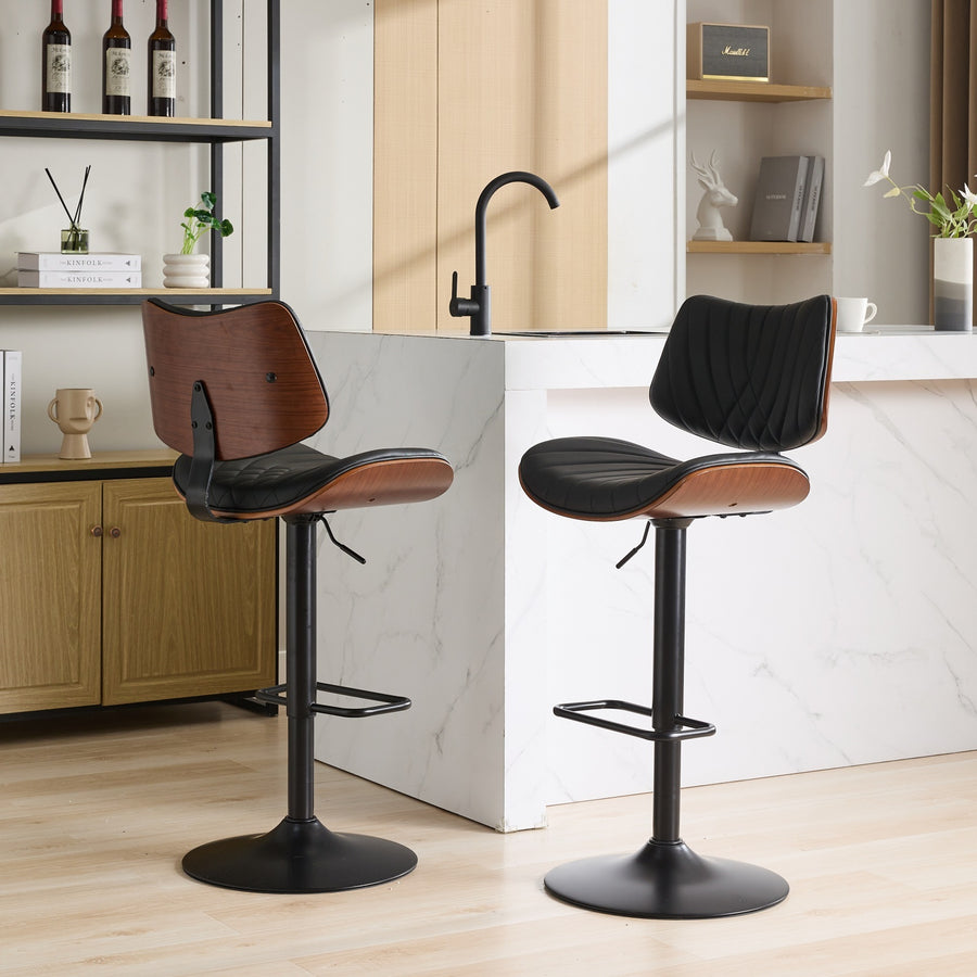Black PU Leather Bar Stool with Black Legs (Set of 2)