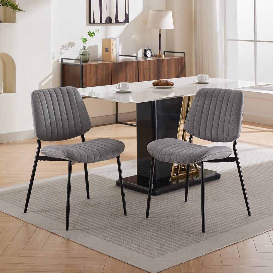Gray Linen Dining Chairs with Wood Legs (Set of 2)