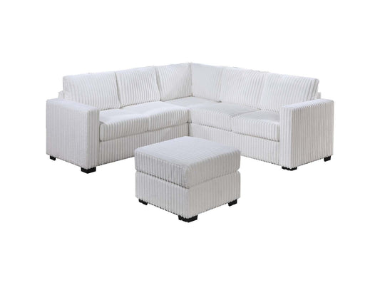 Beautiful 4-Piece Sectional Set W/ Ottoman Milk Color One Arm Loveseat Corner Wedge Corduroy Upholstered Plush Couch - detail view 2