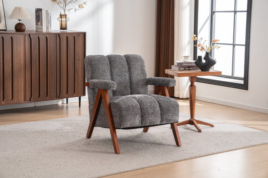 Mid-Century Modern Accent Chair in Grey/Walnut