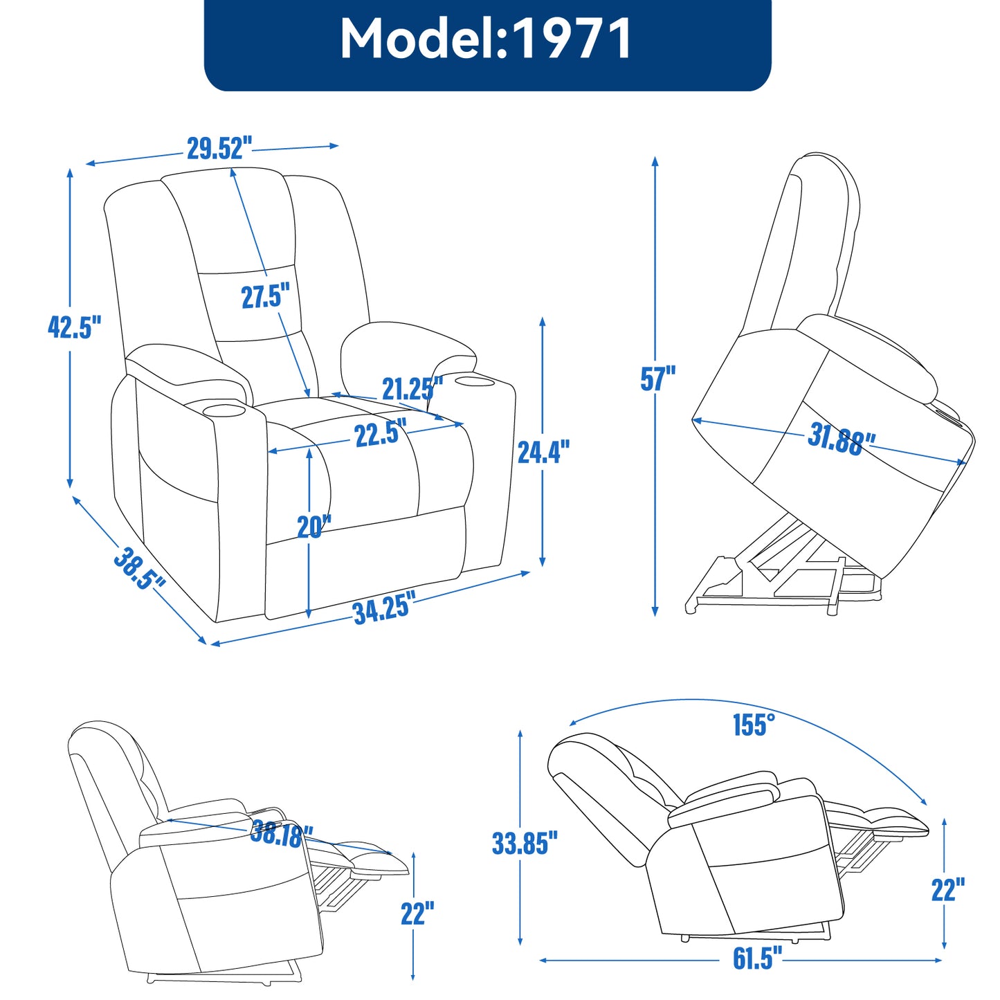 Power Lift Recliner Chair with Massage and Heat for Elderly - Light Gray - detail view 3