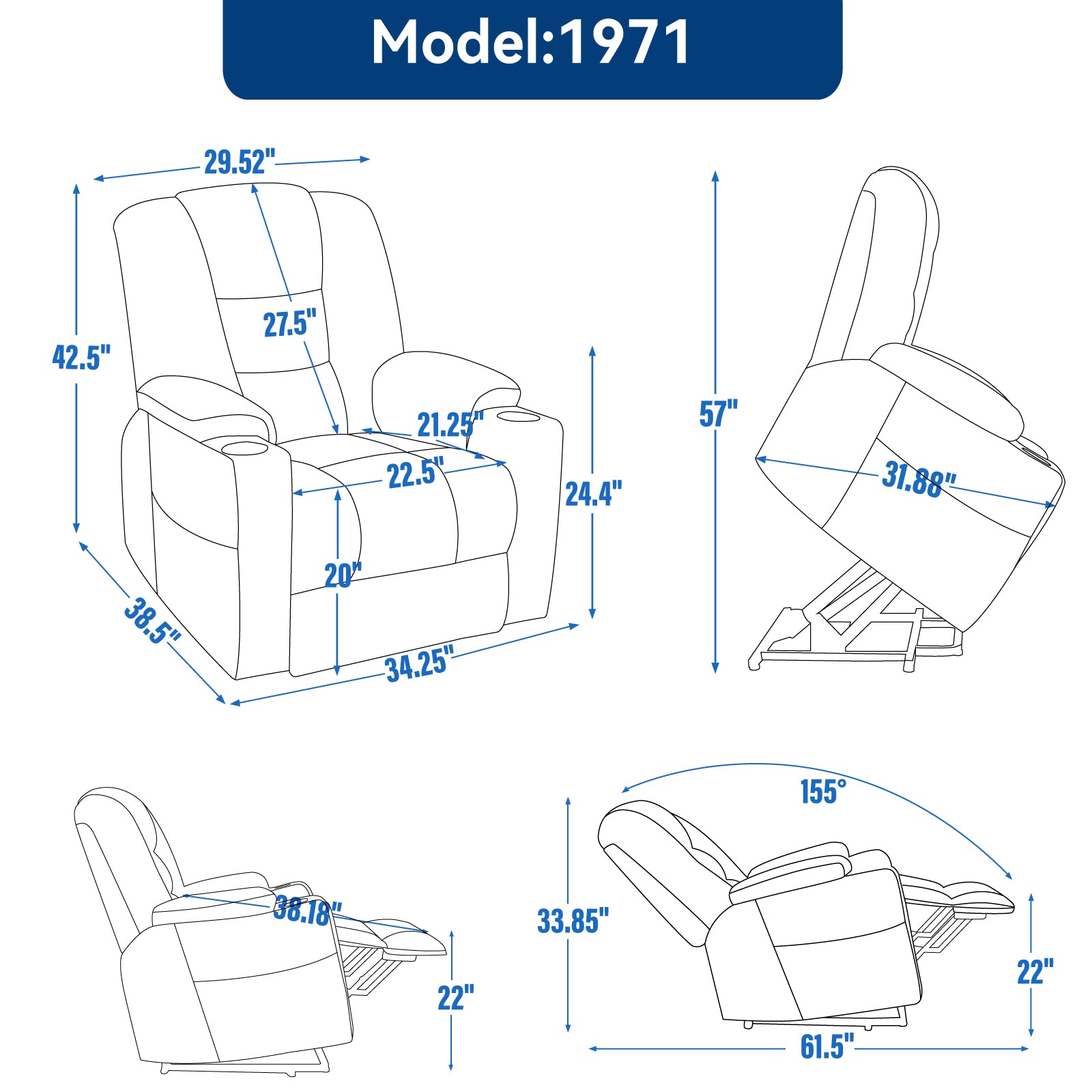 Power Lift Recliner Chair with Massage and Heat for Elderly - Light Gray - detail view 3
