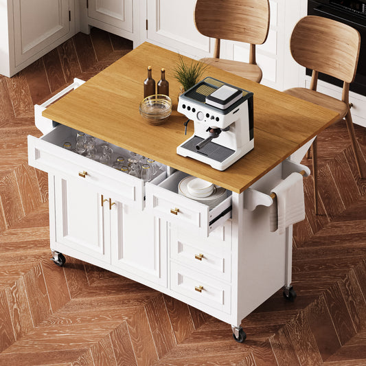 K&k 52'' Kitchen Island with Drop Leaf - White - primary color shot