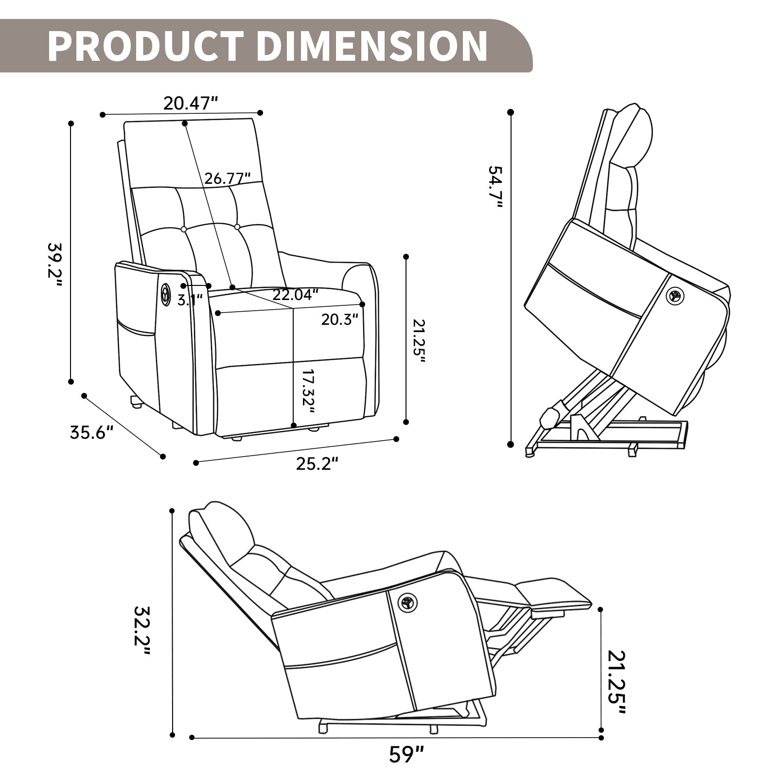 Beige PU Single Motor Power Lift Recliner Chair with Massage and Heat for Elderly - detail view 3