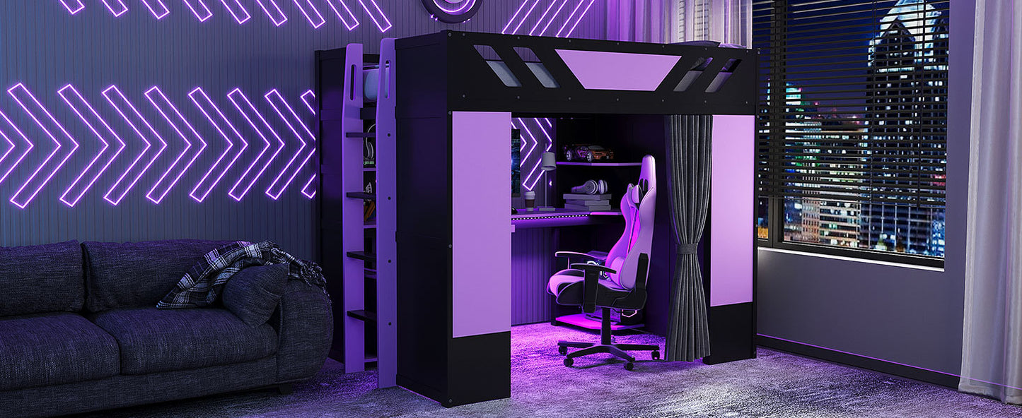 Full Size Wood Loft Bed with - Purple+black - detail view 6