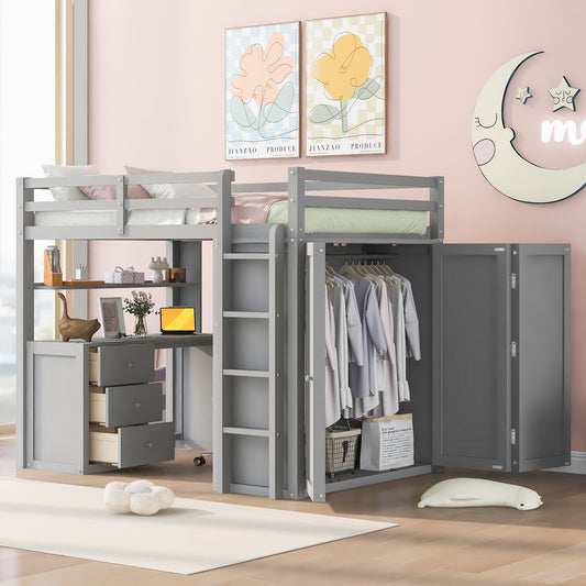 Full Size Loft Bed with Drawers - Gray - primary color shot