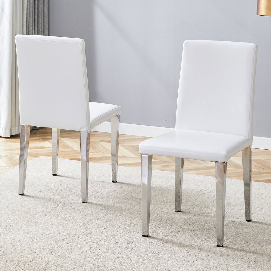 White PU Leather Dining Chairs with Silver Legs (set of 2) - primary color shot