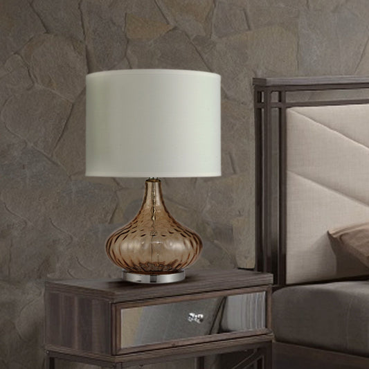 24.5' Tall Glass Table Lamp 'Courtney', Amber Glass and Chrome Silver